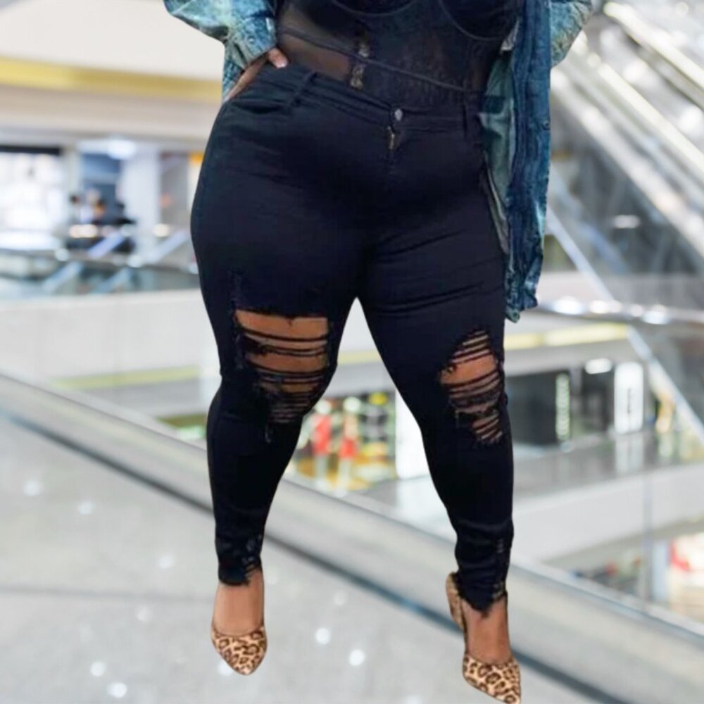 Black Distressed Stretch Skinny Jeans